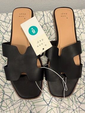 a new day Black Cutout Slide Sandals - Women's Size 8
